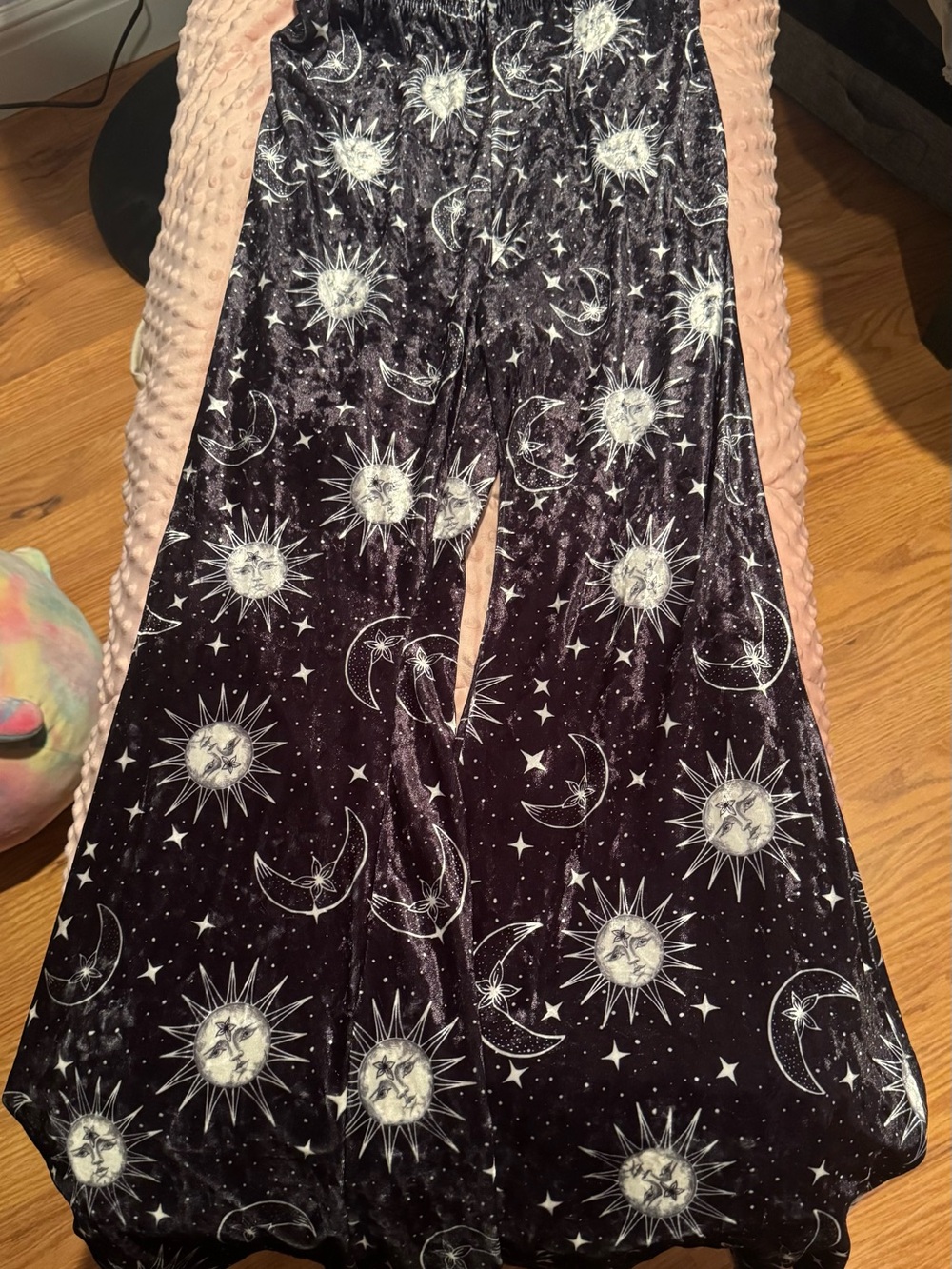 Women’s Black Celestial Print Velvet Flare Pants - Picture 2 of 2
